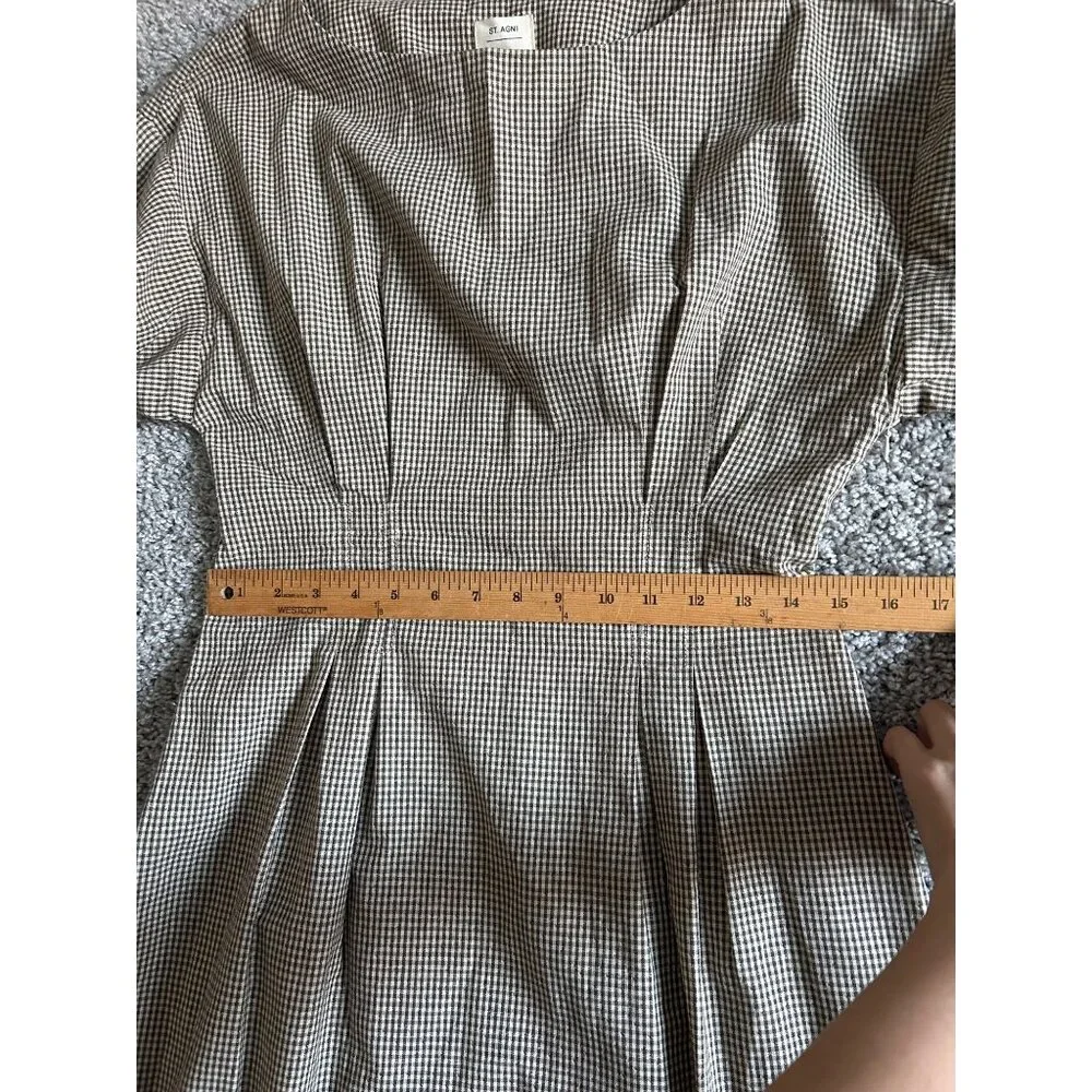 St. Agni Womens Sz Medium Linen Midi Forme Dress Brown Checkered Cotton - Picture 12 of 14